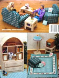 3085 BARBIE DOLL PLASTIC CANVAS LIVING ROOM FURNITURE BOOKLET